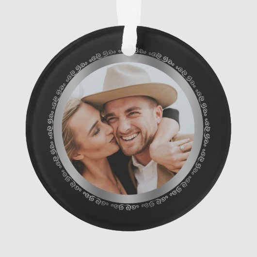 黒い銀製の写真の第10結婚記念日 オーナメント (裏面)