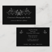 黒い銀製の線条細工の蝶名刺 名刺 (正面/裏面)