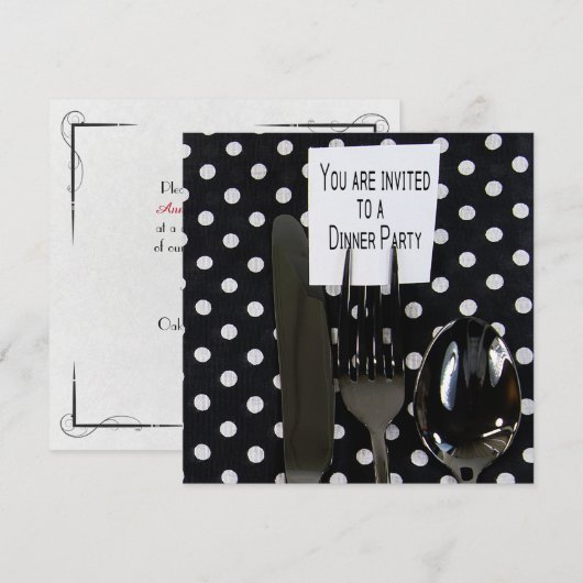 黒い銀食器でのディナーパーティーの招待状 招待状 (正面/裏面)