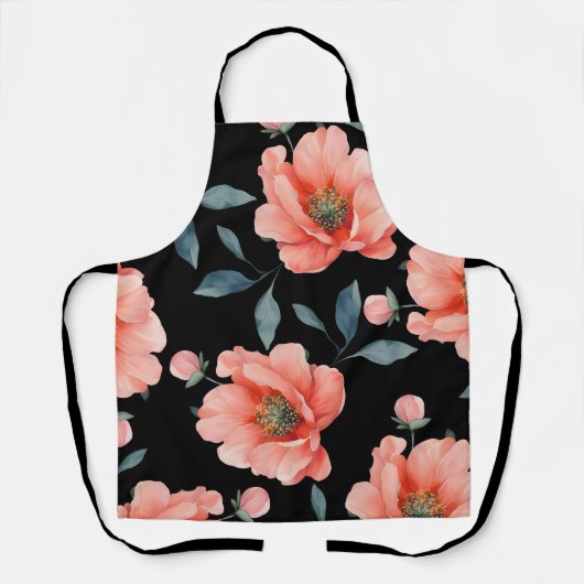 黒い鍋敷きの花 エプロン (正面)