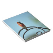 黒い鍛鉄ポール上の赤い色のフィンチ ノートパッド (アングル)