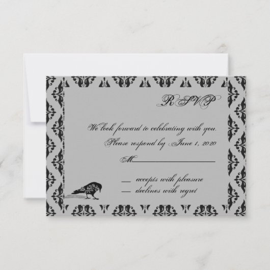 黒い闇のカラス ゴシックフレーム レスポンスカード 招待状 (正面)