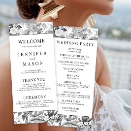 黒い陳腐なフローラ結婚式プログラムカード