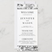 黒い陳腐なフローラ結婚式プログラムカード (正面)