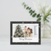 黒い雪エレガント片写真のクリスマス シーズンポストカード (スタンド正面)