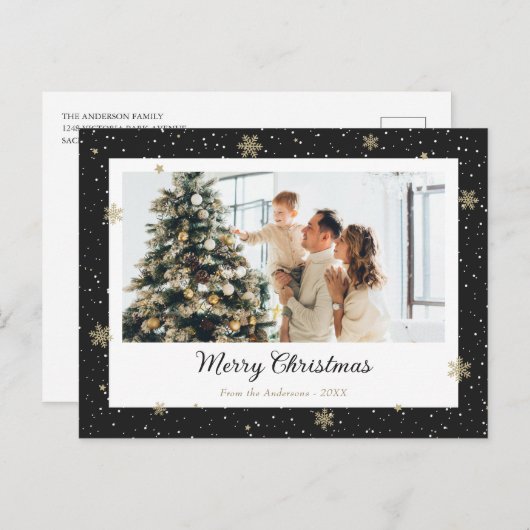 黒い雪エレガント片写真のクリスマス シーズンポストカード (正面/裏面)