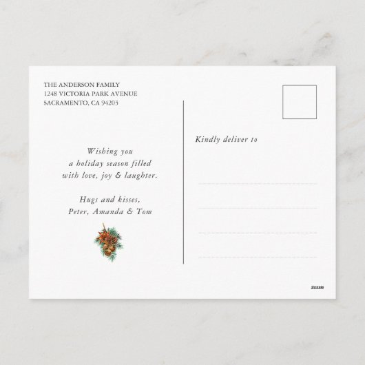 黒い雪エレガント片写真のクリスマス シーズンポストカード (裏面)