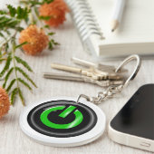 黒い電源ボタンの「緑」 キーホルダー (正面右)