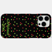 黒い電話ケースに赤と緑のポカドット Case-Mate iPhoneケース (裏面 (横))