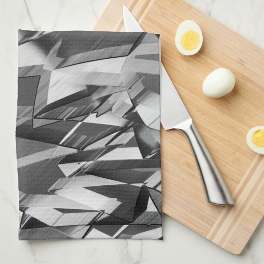 黒い霧雨の画像に灰色の筋が付いている キッチンタオル (四つ折り)