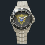 黒い青いサファイアとの金ゴールドのケルト族のハート 腕時計<br><div class="desc">明るい黄色色.3Dのデザインの光沢がある宝石が付いているエレガントで、多彩で、芸術的な宝石、金ケルト結び目模様シリーズハイパー護符からのBulgan Luminiの部品(c)模倣。</div>