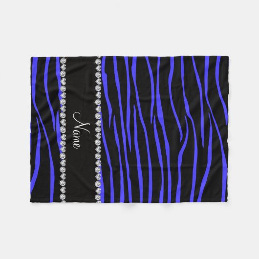黒い青いゼブラ縞パーソナライズされたの名前を付ける フリースブランケット (正面(横))