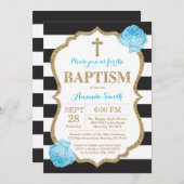 黒い青および金ゴールドのグリッターの洗礼の招待状 招待状 (正面/裏面)