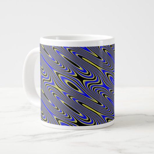 黒い青と黄色の渦巻き ジャンボコーヒーマグカップ (正面左)
