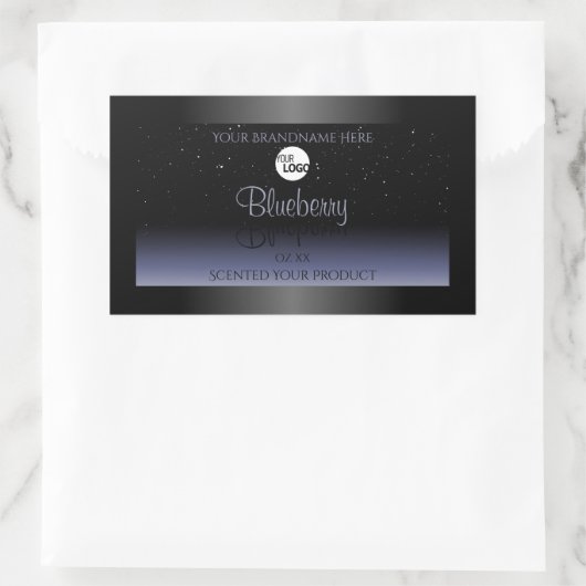 黒い青のグラデーション製品ラベルのグリッターロゴ 長方形シール (バッグ)