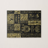 黒い革のエジプトのヒエログリフそして記号 ジグソーパズル (横)