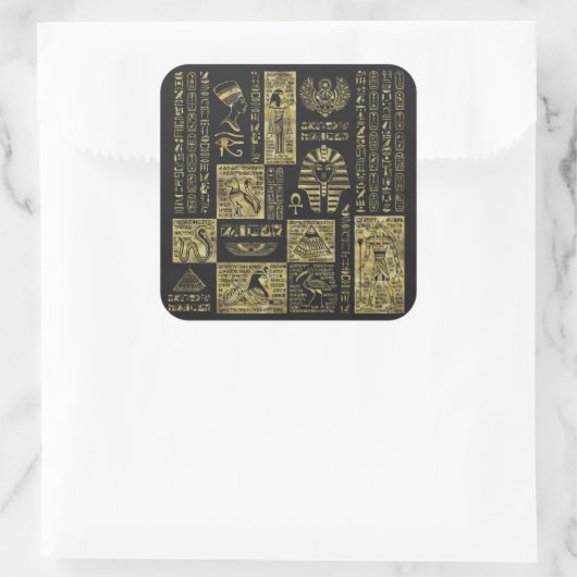 黒い革のエジプトの象形文字と記号 スクエアシール (バッグ)