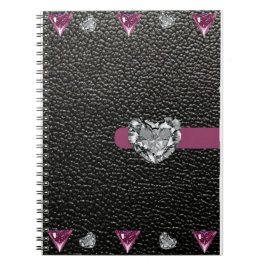 黒い革のスタイルとハート ノートブック