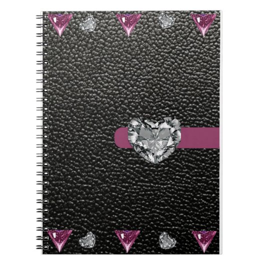 黒い革のスタイルとハート ノートブック (正面)