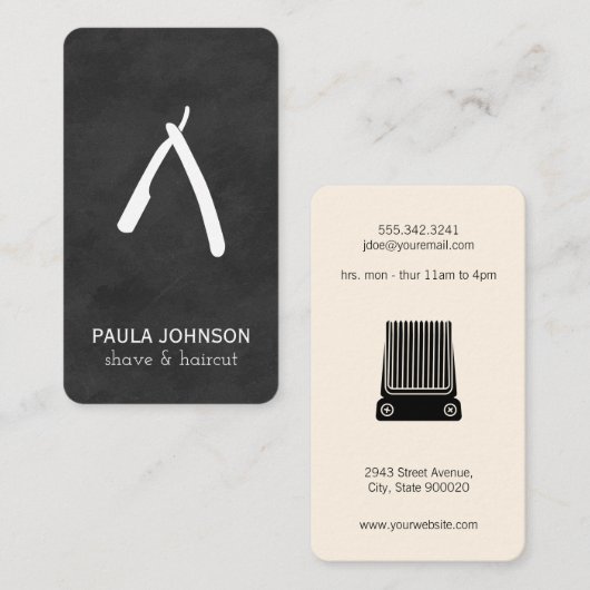 黒い革の口ひげと理容師ブレードのバリエーション 名刺 (正面/裏面)