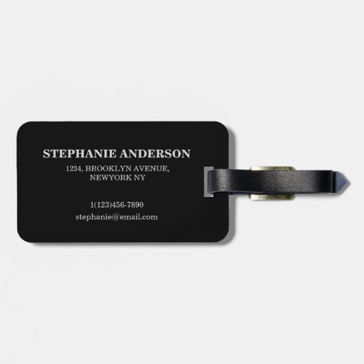 黒い革の背モノグラムの景の荷札 ラゲッジタグ (裏面横)