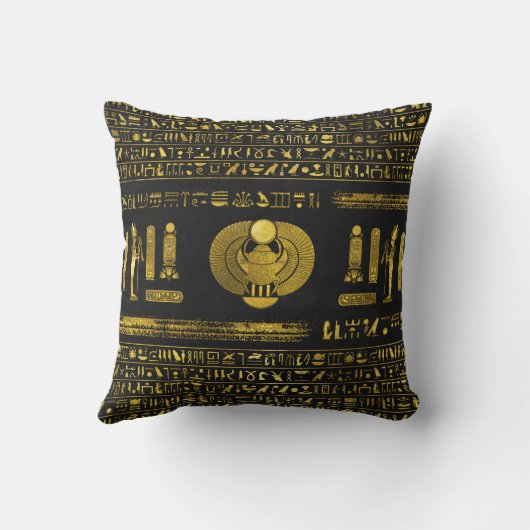 黒い革の金エジプトのオオタマオシコガネ クッション (裏面)