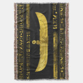 黒い革の金エジプトの神のオーナメント スローブランケット (正面縦)