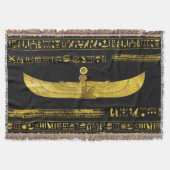 黒い革の金エジプトの神のオーナメント スローブランケット (正面)
