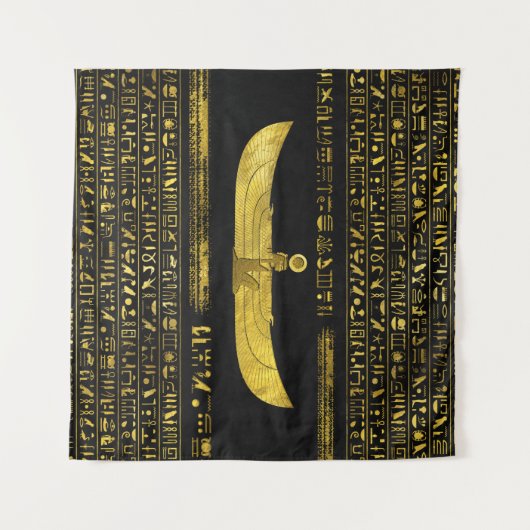 黒い革の金エジプトの神のオーナメント タペストリー (正面(横))