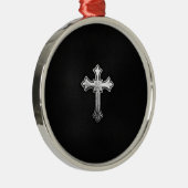 黒い革の金属十字架像 メタルオーナメント (右)