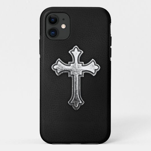 黒い革の金属十字架像 Case-Mate iPhoneケース (裏面)