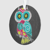 黒い革ギフトの豪華でカスタムなフクロウ オーナメント (正面)