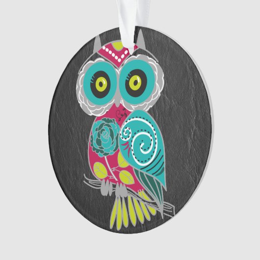 黒い革ギフトの豪華でカスタムなフクロウ オーナメント (正面)