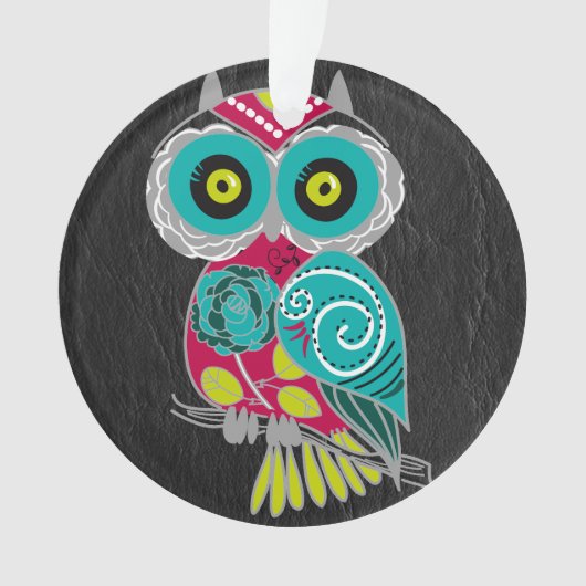 黒い革ギフトの豪華でカスタムなフクロウ オーナメント (正面)