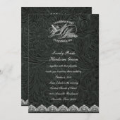 黒い革白の鳩の結婚式招待状 招待状 (正面/裏面)