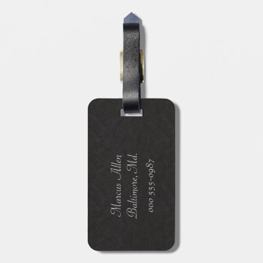 黒い革 ラゲッジタグ (裏面縦)