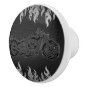 黒い革 銀のクローム 炎 火 バイク セラミックノブ (右)