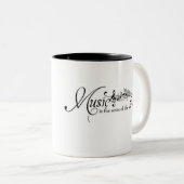黒い音楽はスタッフの書道に注意します ツートーンマグカップ (正面右)