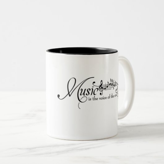 黒い音楽はスタッフの書道に注意します ツートーンマグカップ (正面右)