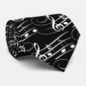 黒い音楽ノートの白 ネクタイ (ロール)