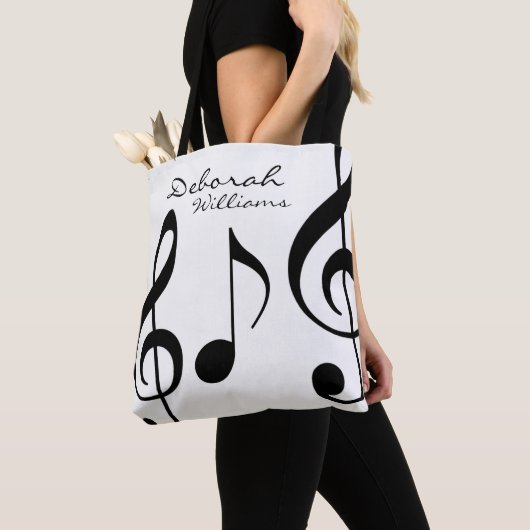 黒い音符を持つ美しい白いトートバッグ トートバッグ (クローズアップ)
