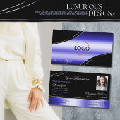 黒い頭が切れる青い曲線のデコールラインのロゴと写真 名刺