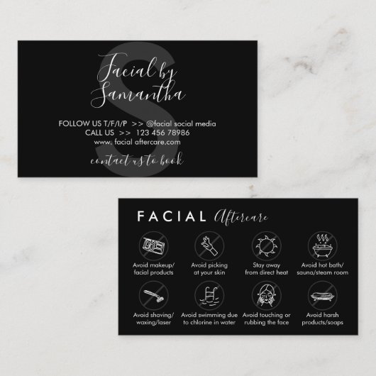 黒い顔のアフターケアアドバイスポスト指示 名刺 (正面/裏面)