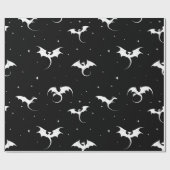 黒い飛んでいる背景にドラゴンと星 ラッピングペーパー (フラット)