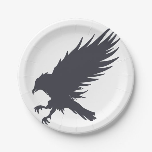 黒い飛んでいるraven – 背景色を選択 ペーパープレート (正面)