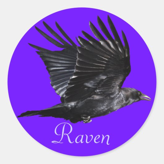 黒い飛んでいるRaven Corvid Crow-lover写真デザイン ラウンドシール (正面)