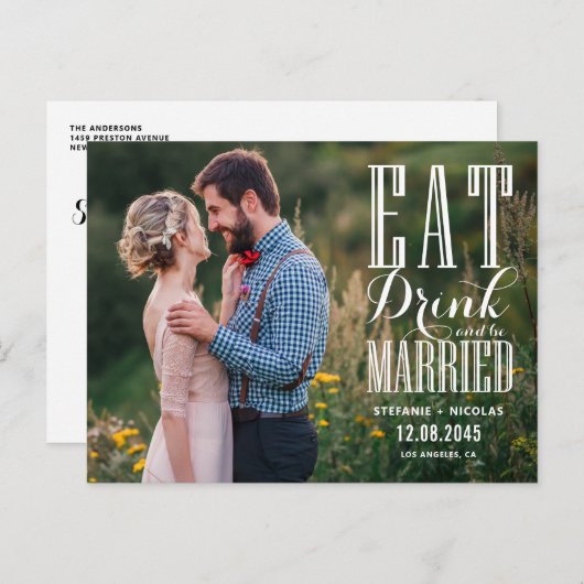 黒い食べドリンクと結婚したBe Photo日付を保存 案内ポストカード (正面/裏面)