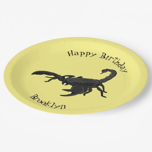 黒い飢えたサソリの漫画イラストレーション ペーパープレート (アングル)