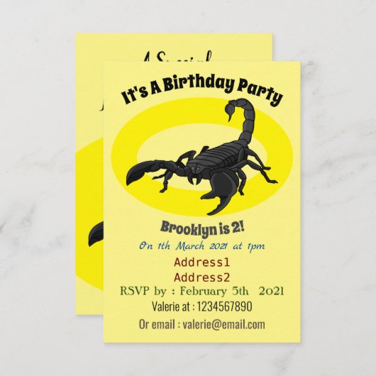 黒い飢えたサソリの漫画イラストレーション 招待状 (正面/裏面)