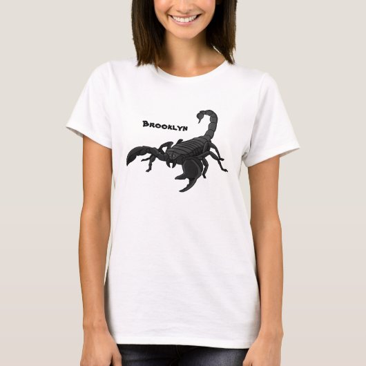 黒い飢えたサソリの漫画イラストレーション Tシャツ (正面)
